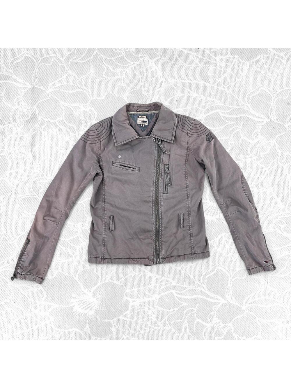 2004 Tommy Hilfiger Denim Heritage Gray Moto Jacket - Medium